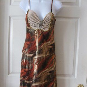 I Me Halter Dress Jr Large Worn Once Rust Brown Rhinestone Accent Gold Shimmer
